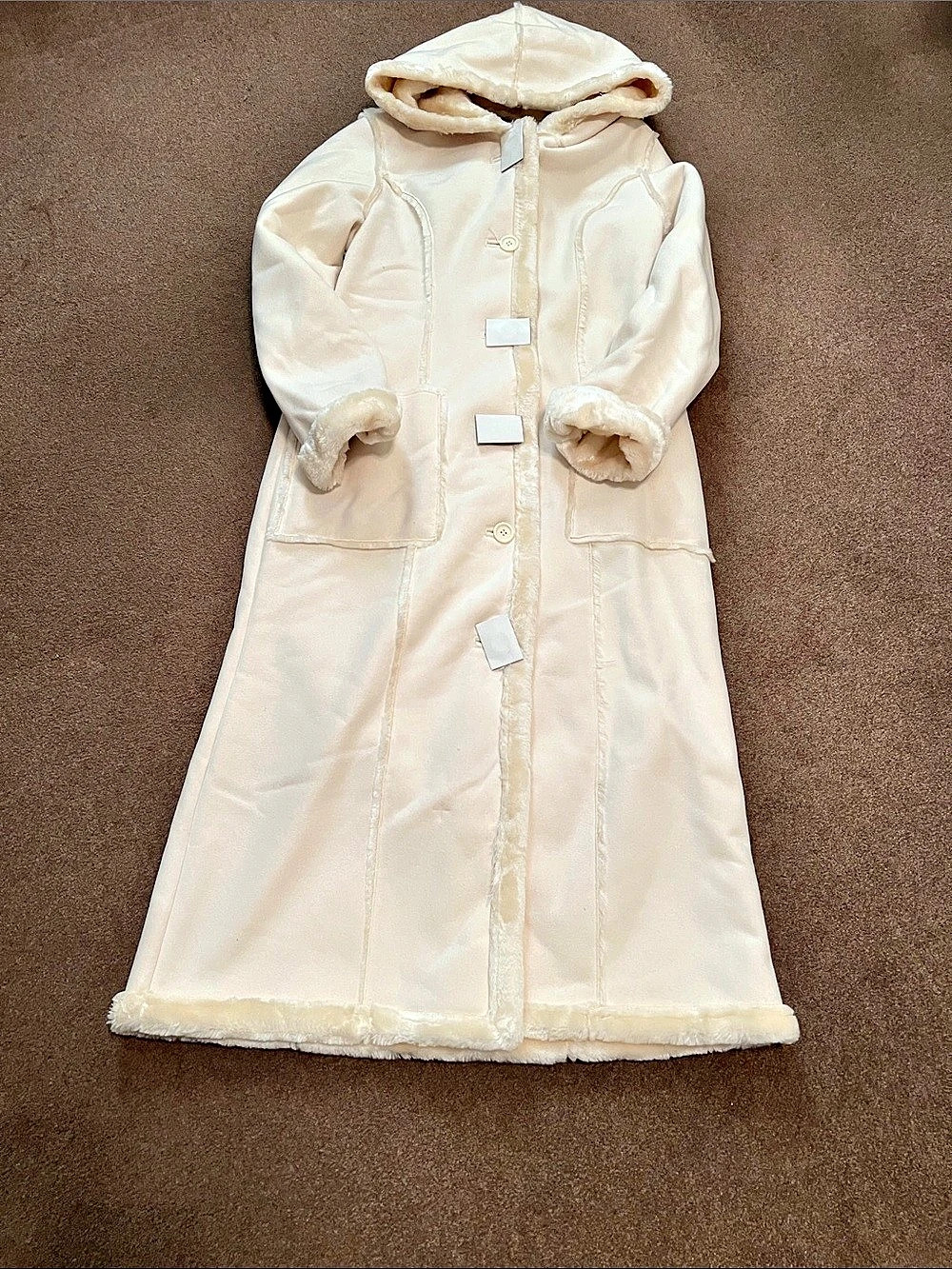 boutique Europa Hooded Longline Coat Creamy White Size 10